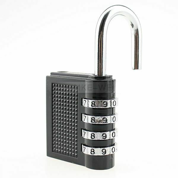 4 Dial Combination Padlock Locker Door Toolbox Luggage Suitcase Lock Black New