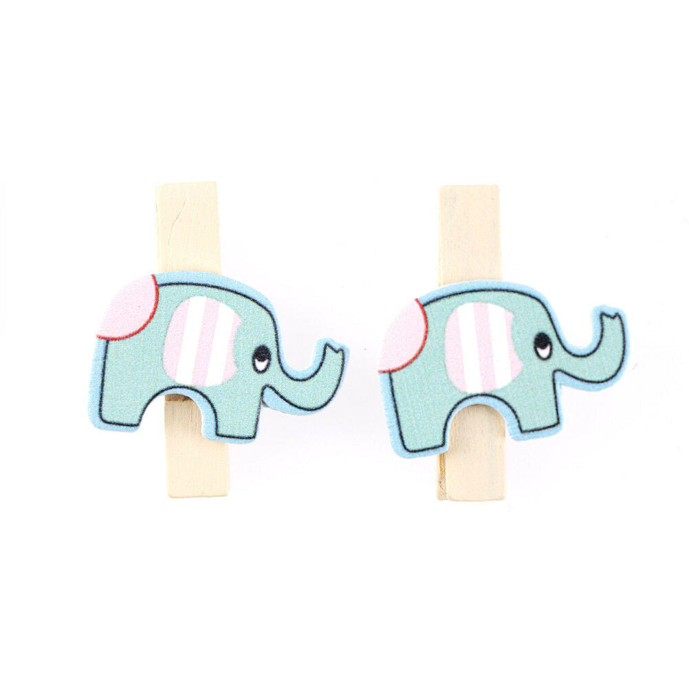 8x Mixed Colorful Elephant Wood Clips Photo Paper Pegs Clothespin Craft D.l8