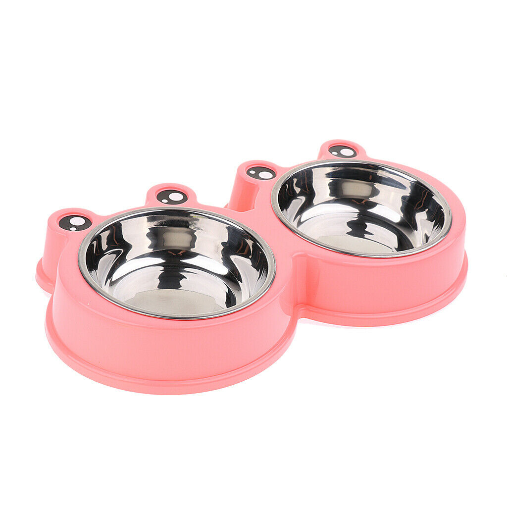 Frog Shape Dog Feeder Double Food Bowls Water Dish  Pink