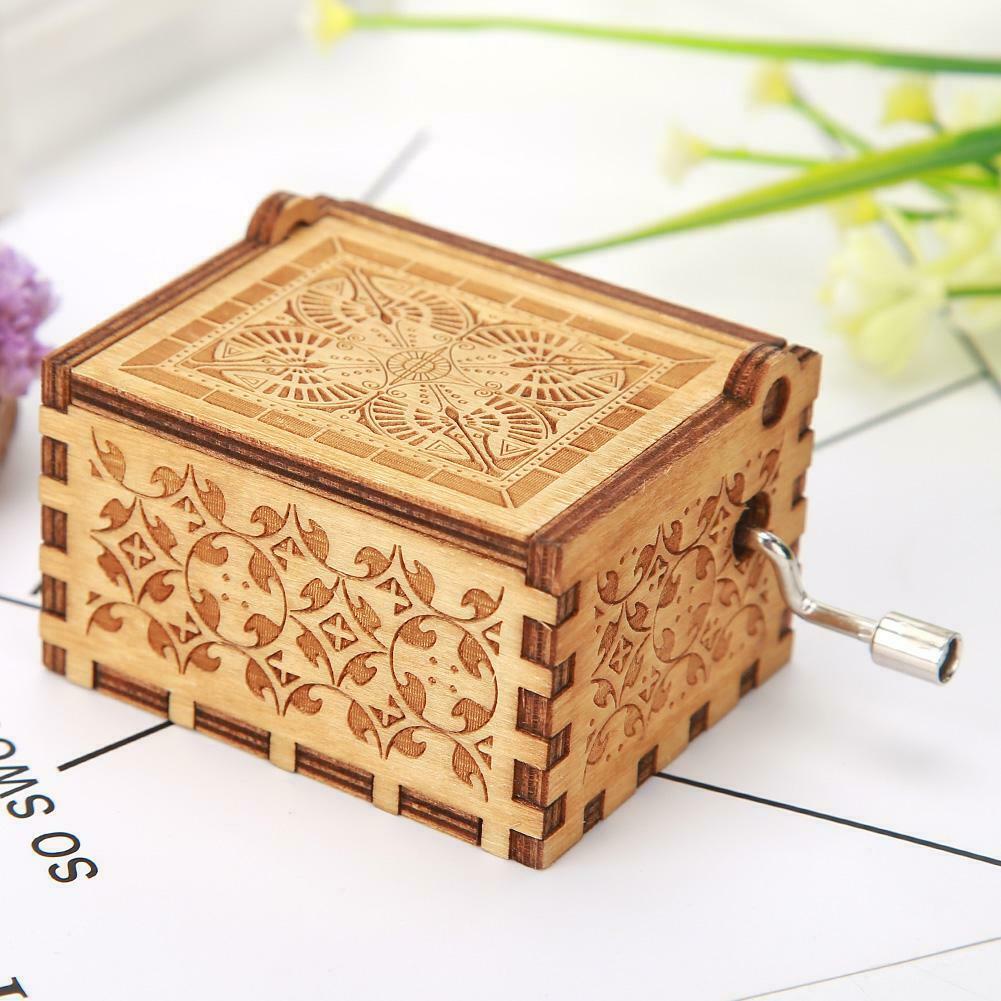 Retro Hand Cranked Wood Music Box Party Xmas Gift Household Decor Ornament @
