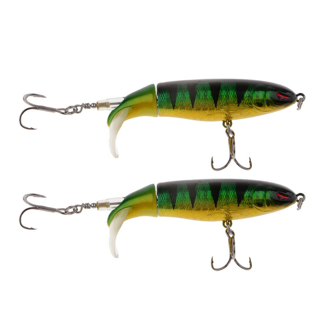 2pcs Plastic Topwater Fishing Lure Artificial Rotate Tail Whopper Popper Hard