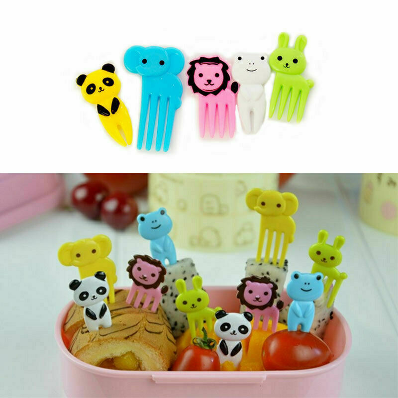 10Pcs Mini Kids' Animal Food Fruit Picks Forks Lunch Box Accessory Decor Tools