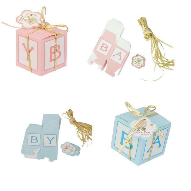 12x Ribbon Box Boy Girl Party Favor Gifts Candy Wrapping Case w/Labels Pink
