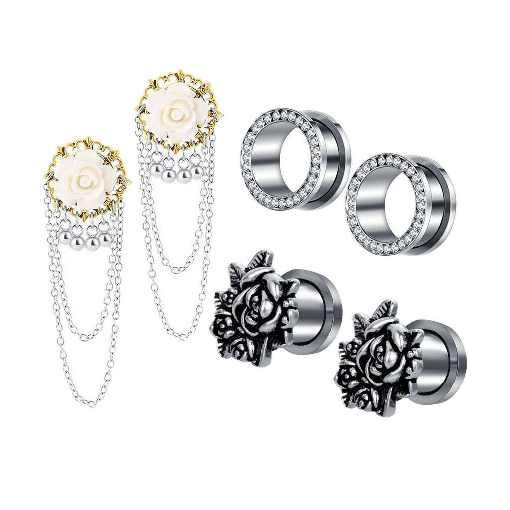 3 Pairs Stainless Steel   Tunnel Stretching Piercing Ear Plugs 14mm