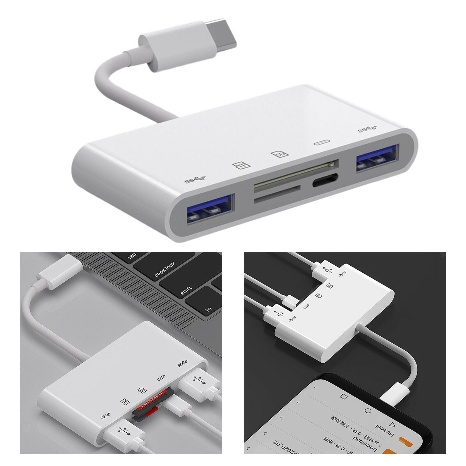 New 5 in 1 Type-C Hub Dock Connectors USB Port Adapter Cable Expansion