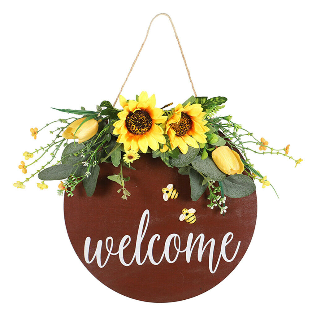 Wooden Hanging Round Plaque Flower Wreath Gift Living Room Home Decoration