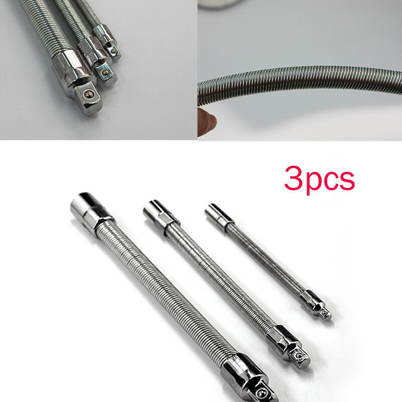 3X 1/4'' 3/8'' 1/2'' Flexible Extension Spring Shaft Connect Rod Socket Wrench