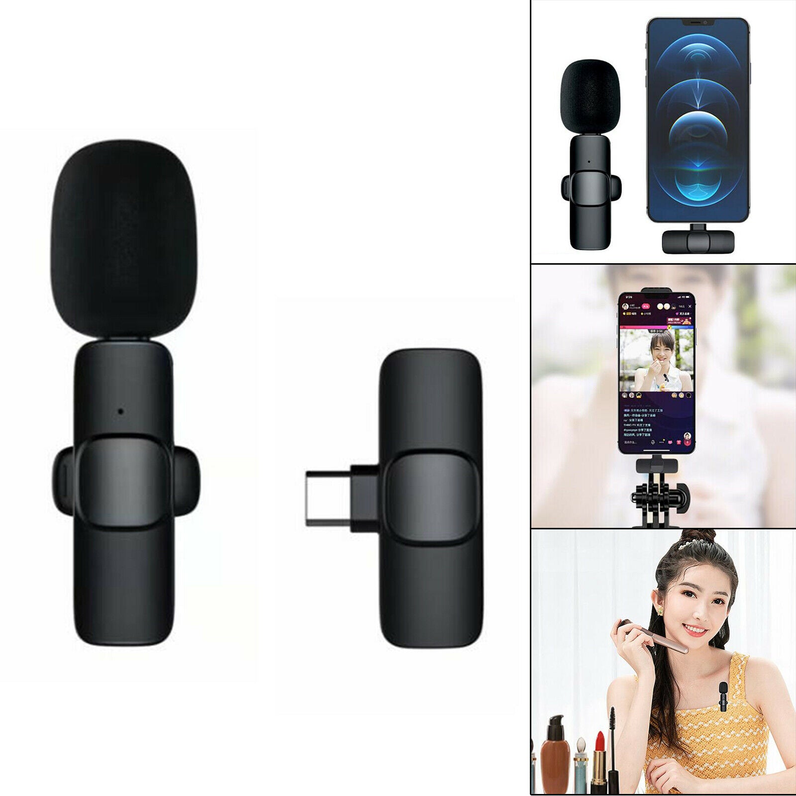 Bluetooth 5.0 Lavalier Microphone Mini Lapel Mic Type-C Plug & Play