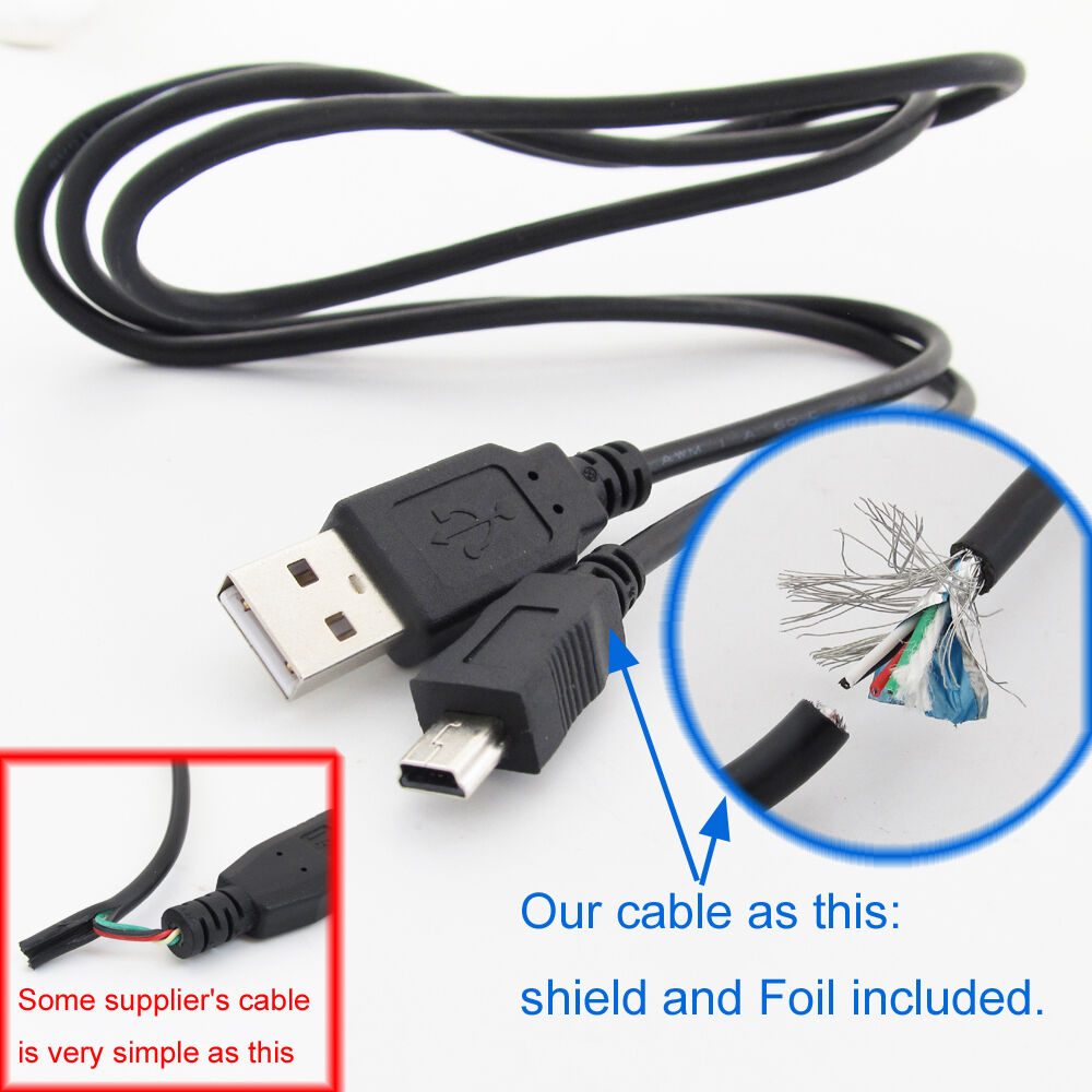5x 1M/3.3FT USB 2.0 A Male to Mini 5pin B Male 28AWG Copper Data Charging Cable