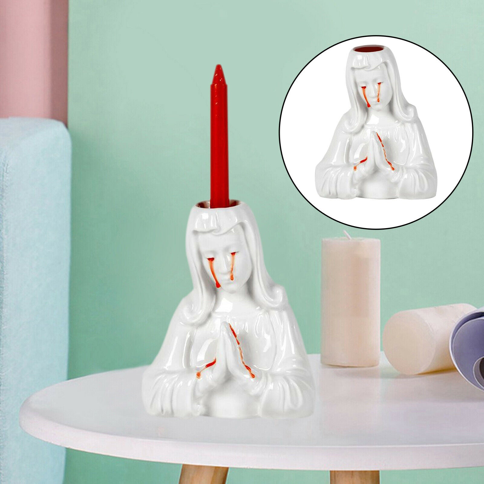 Crying Mary Taper Candle Holder Stand Candelabrum Dinner Halloween Decor