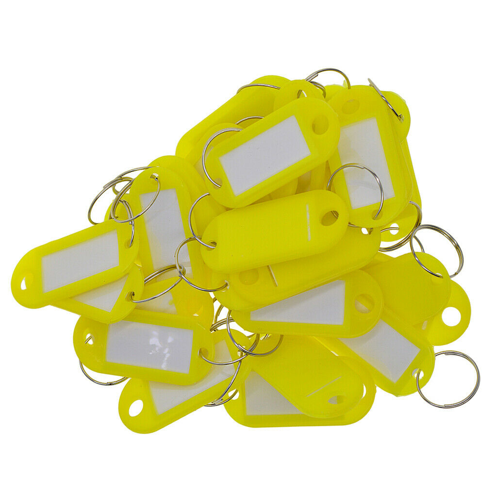 50x Plastic Key Tags Ring ID Luggage Label Name Car Keyring Yellow