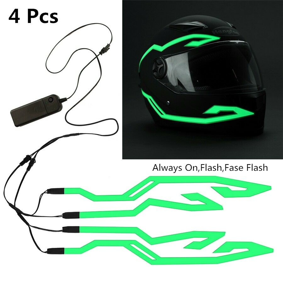 4PCS Motorcycle LED Night Light Riding Signal Helmet EL Cold Light 4 Mode Green