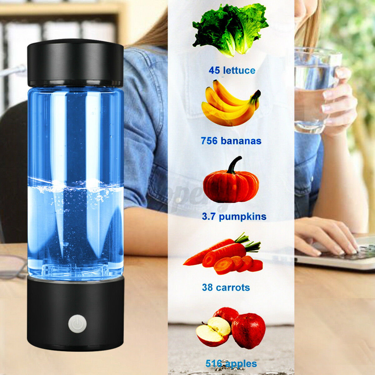 3-IN-1 430ML Hydrogens-rich Water Cup Portable Bottle 3 Min Electrolys Black â˜ª
