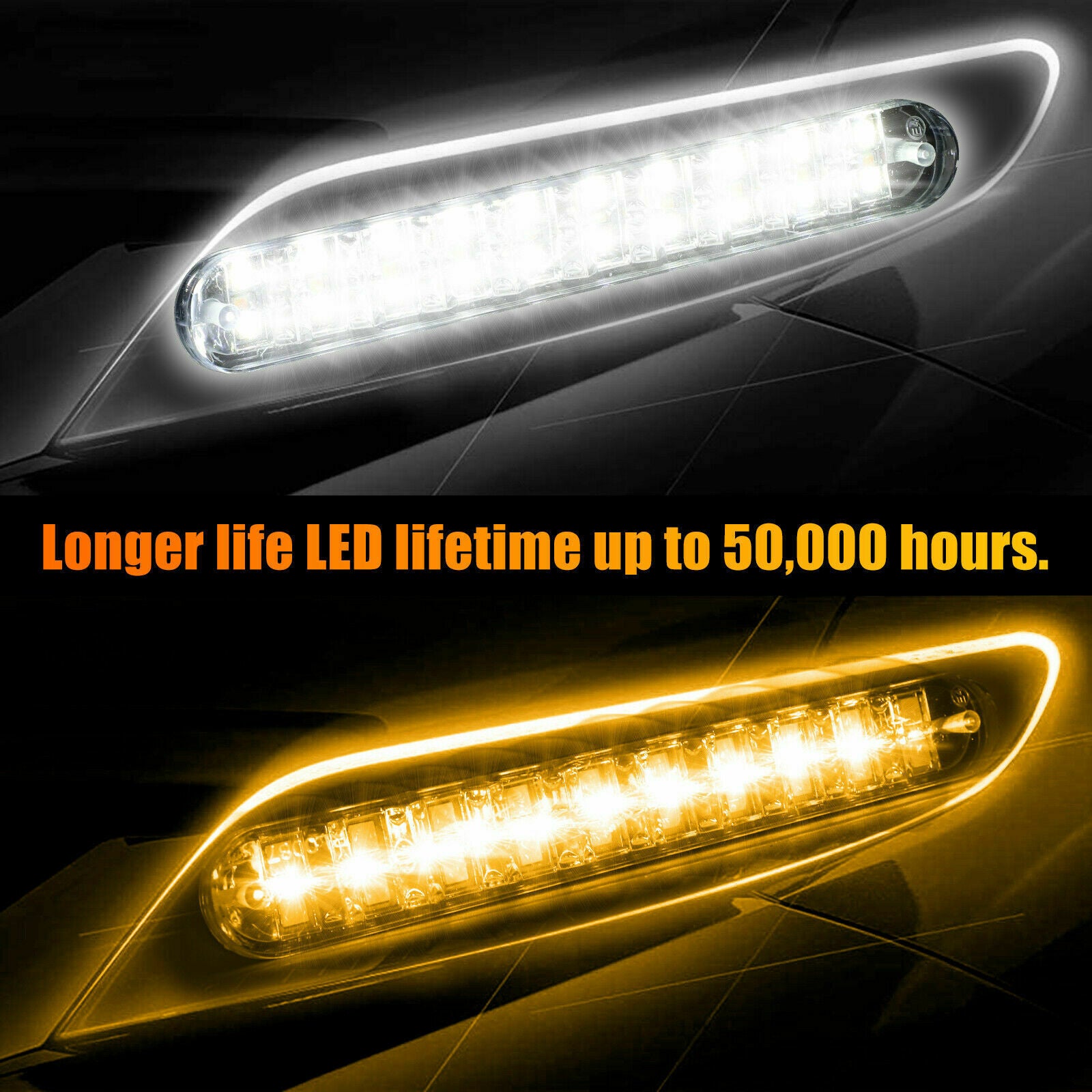 2x 30-LED Daytime Running Light Car Driving DRL Turn Signal Fog Lamp White Amber