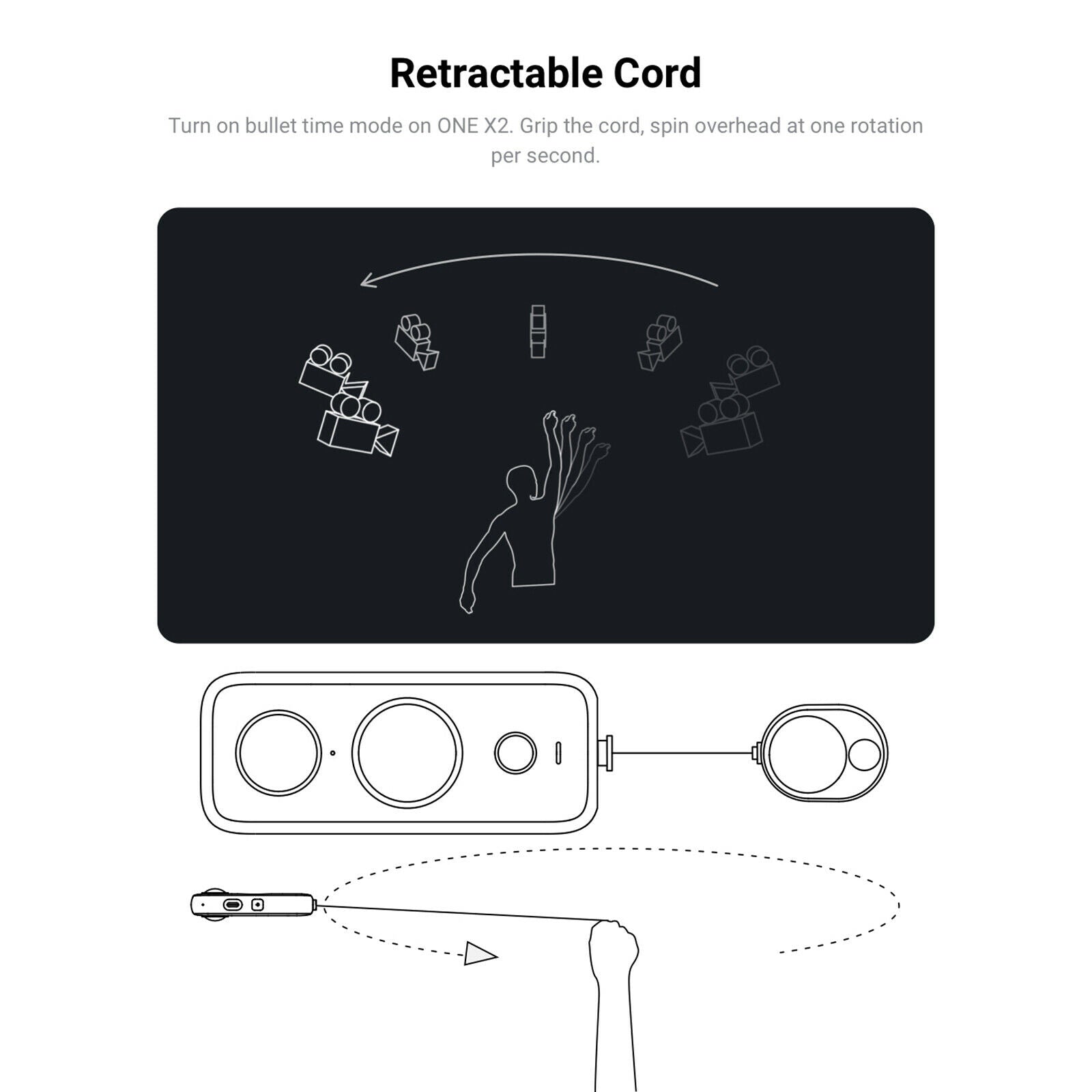 New Capture Shooting Bullet Time Cord Accessory For Insta360   X2 Black