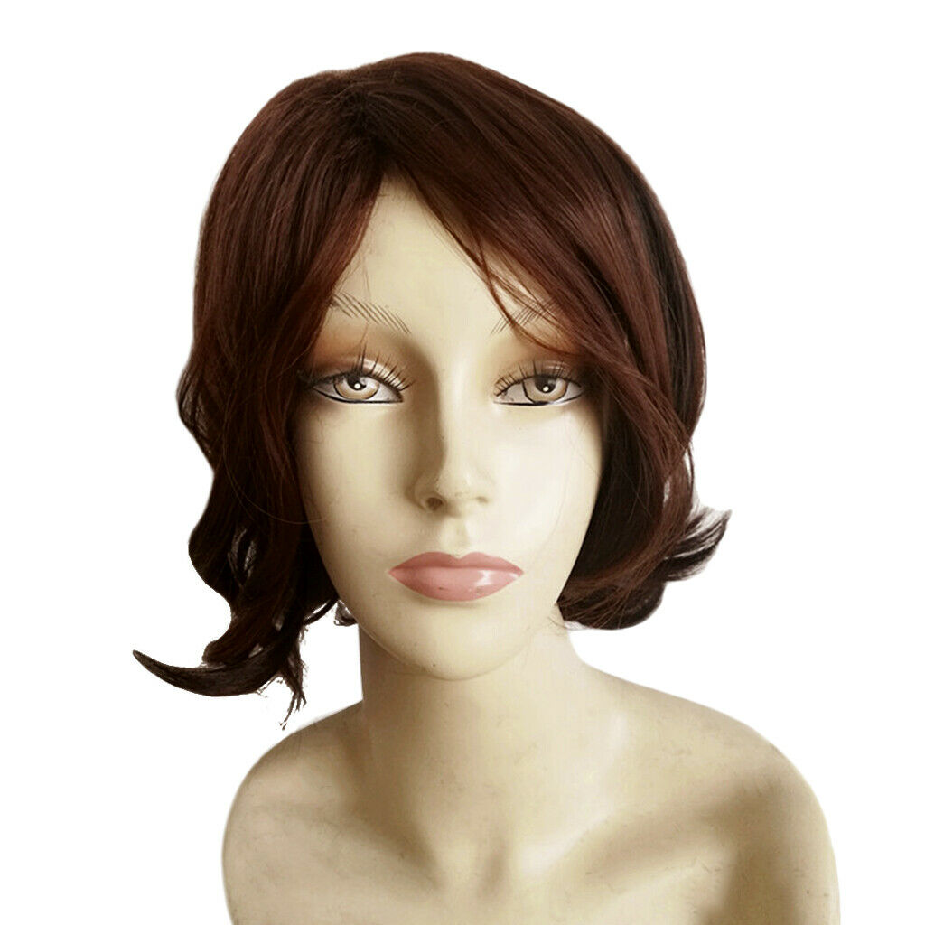 Chic Unisex Natural Looking Short Wavy Fiber Wigs Full Wig Heat OK Brown