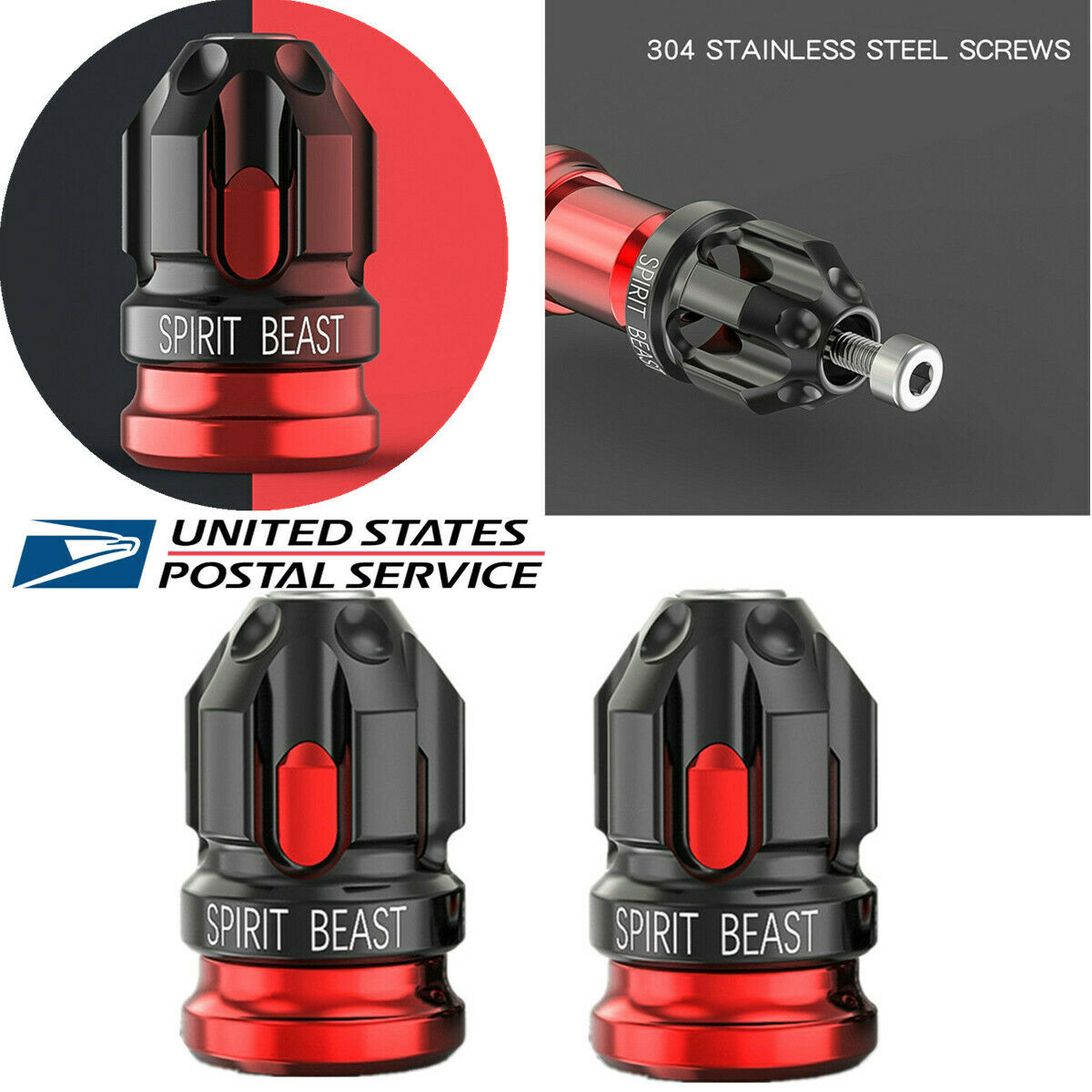 1 Pair Black & Red CNC Aluminum Alloy Motorcycle Tire Mouthpiece Cover Valve Cap