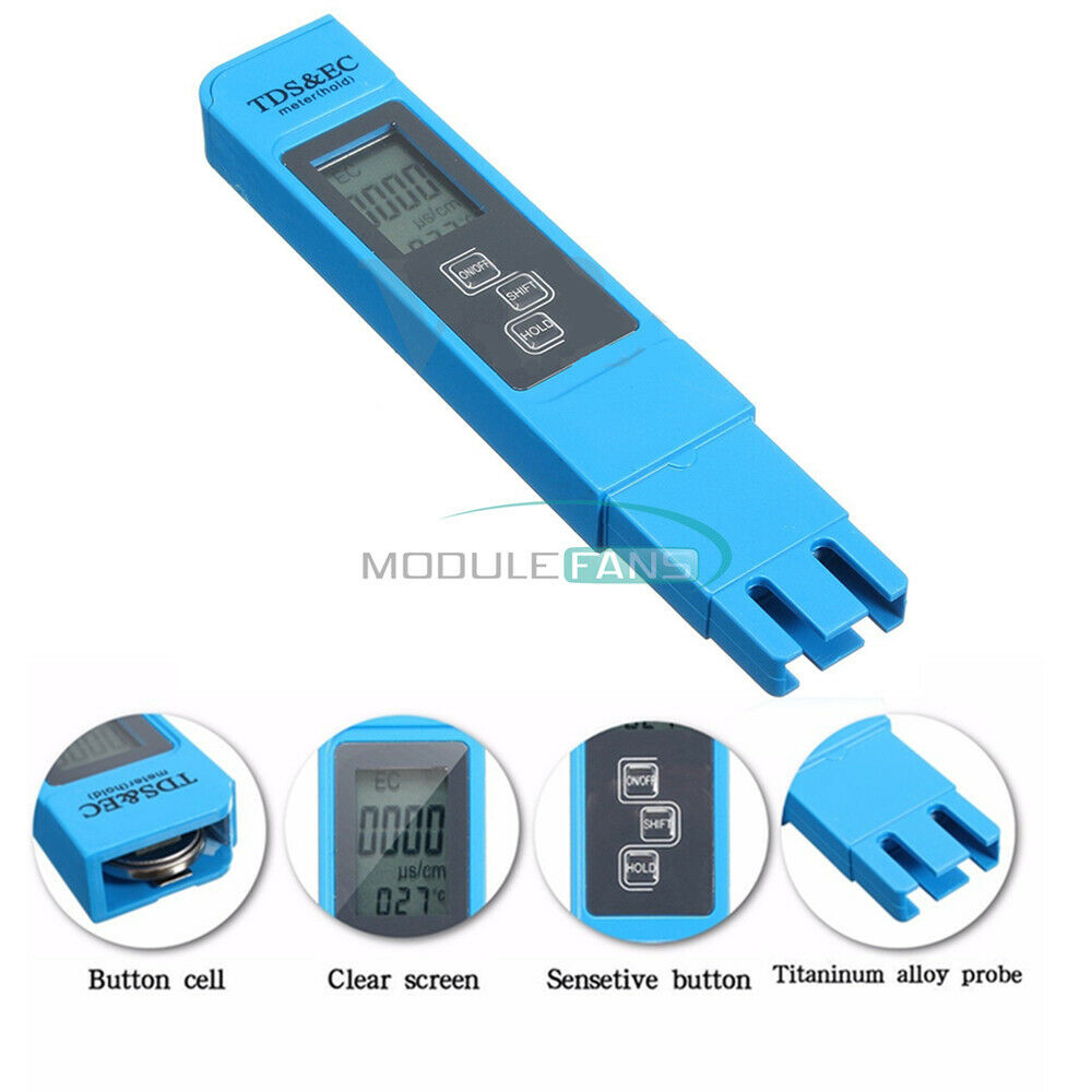 EC-1 Blue Water Quality Test Meter Digital Tool TDS & EC Temperature 0-9990 ppm