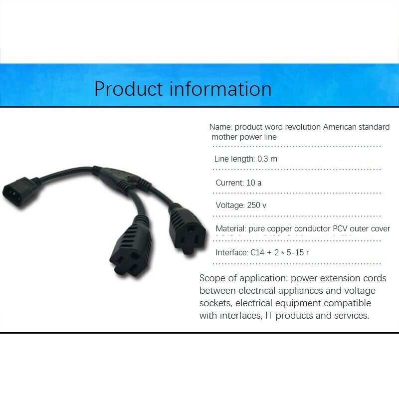 Power Extension Cord, C14 to 2X5-15R American Power Conversion Cord for LaptO1X7