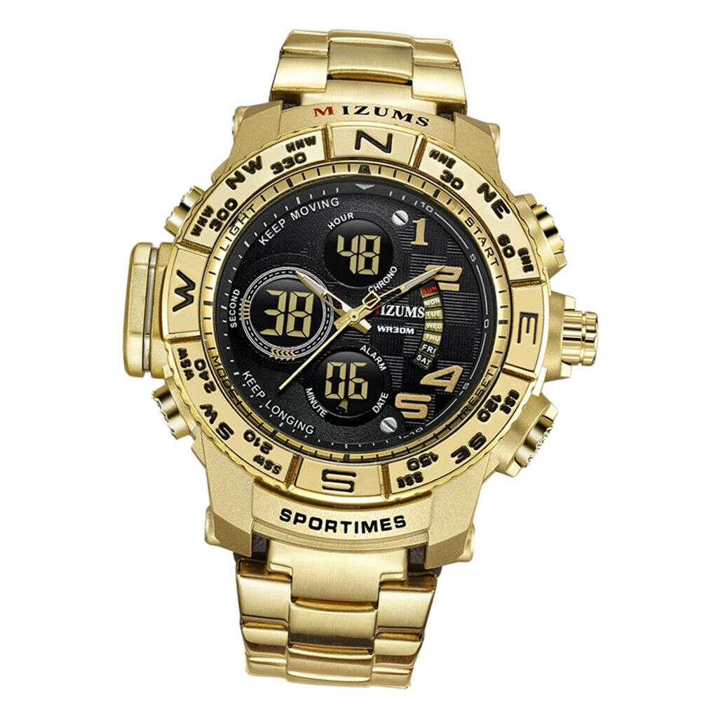 Men Fashion Wristwatch Waterproof Quartz Movement Luminous Golden