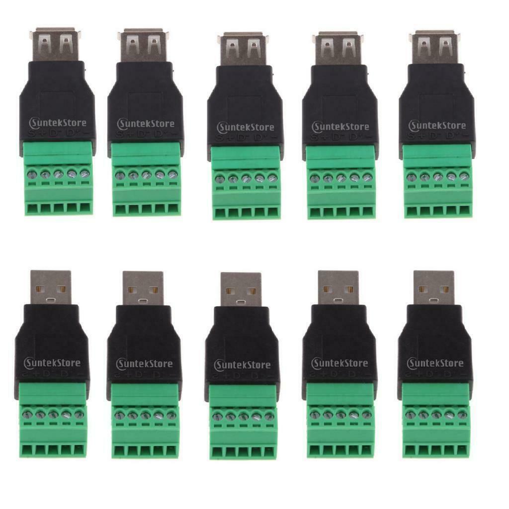 10pcs USB 2.0 Type-A Female/Male Plug to 5 Pin Screw Terminal Plug Connectors