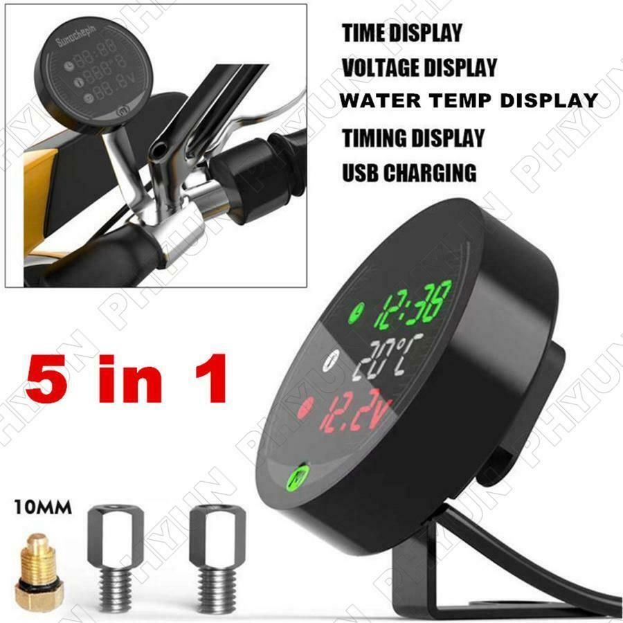 Motorcycle Water Temperature Voltage Hour Meter USB Charger 22MM Sensor Adapter