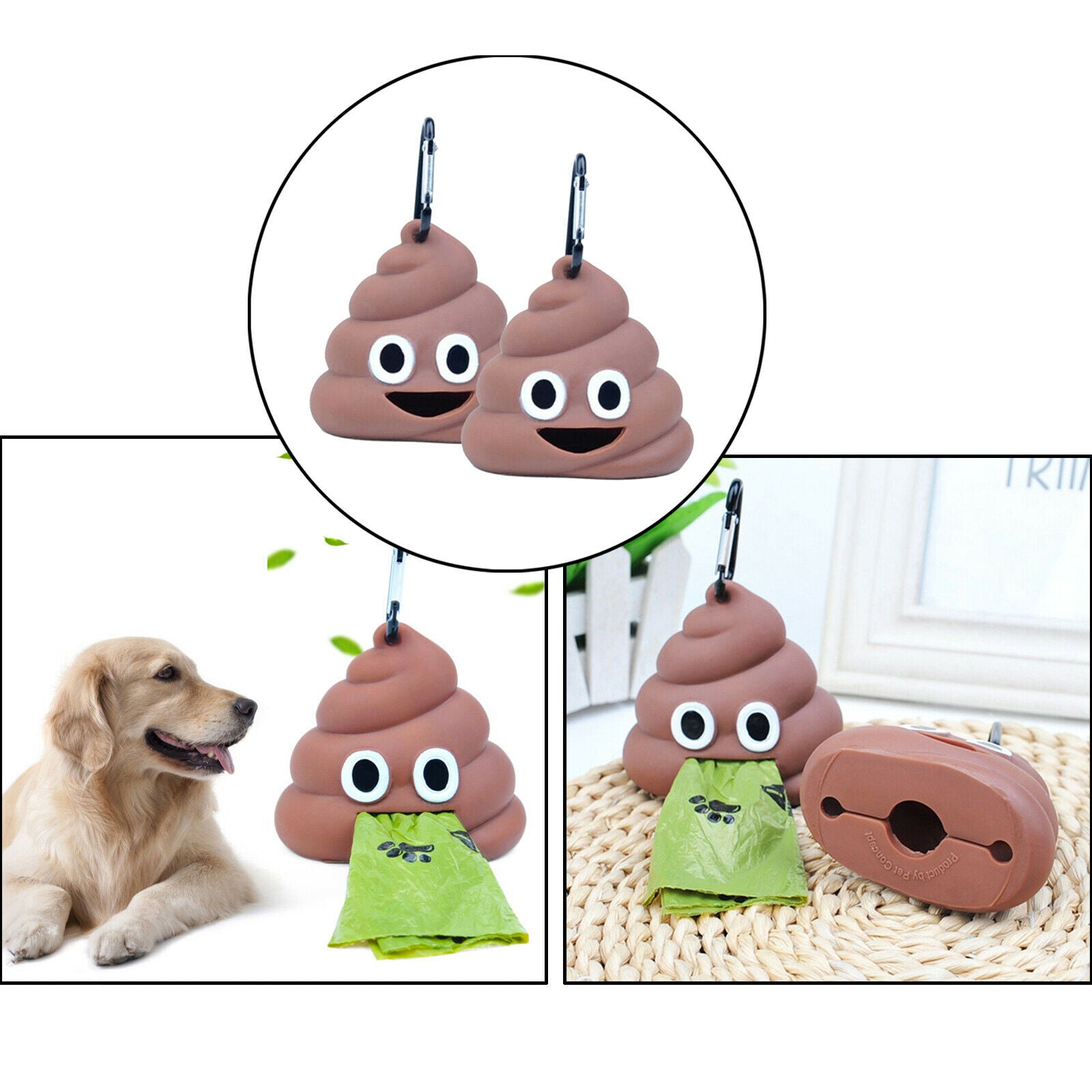 2Pcs Pet Waste Bag Dispenser Funny Dog Poop Bags Holder Case Accessories