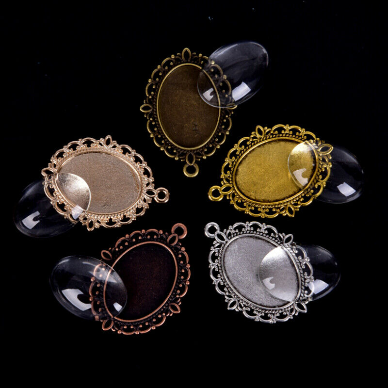 60Pcs 5 colors Round Pendant Trays Glass Cabochon Crafting DIY Jewelry MakiY SJ
