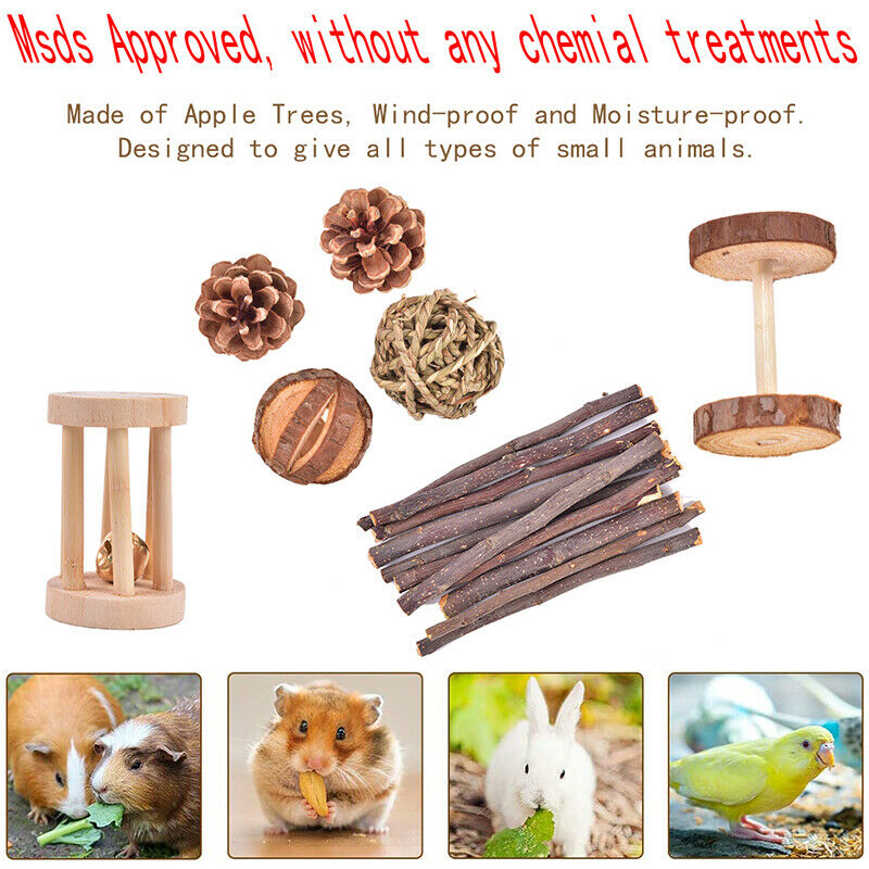 13 Pack Hamster Chew Toys, Natural Wooden Pine Guinea Pigs Rats Chinchillas .DD