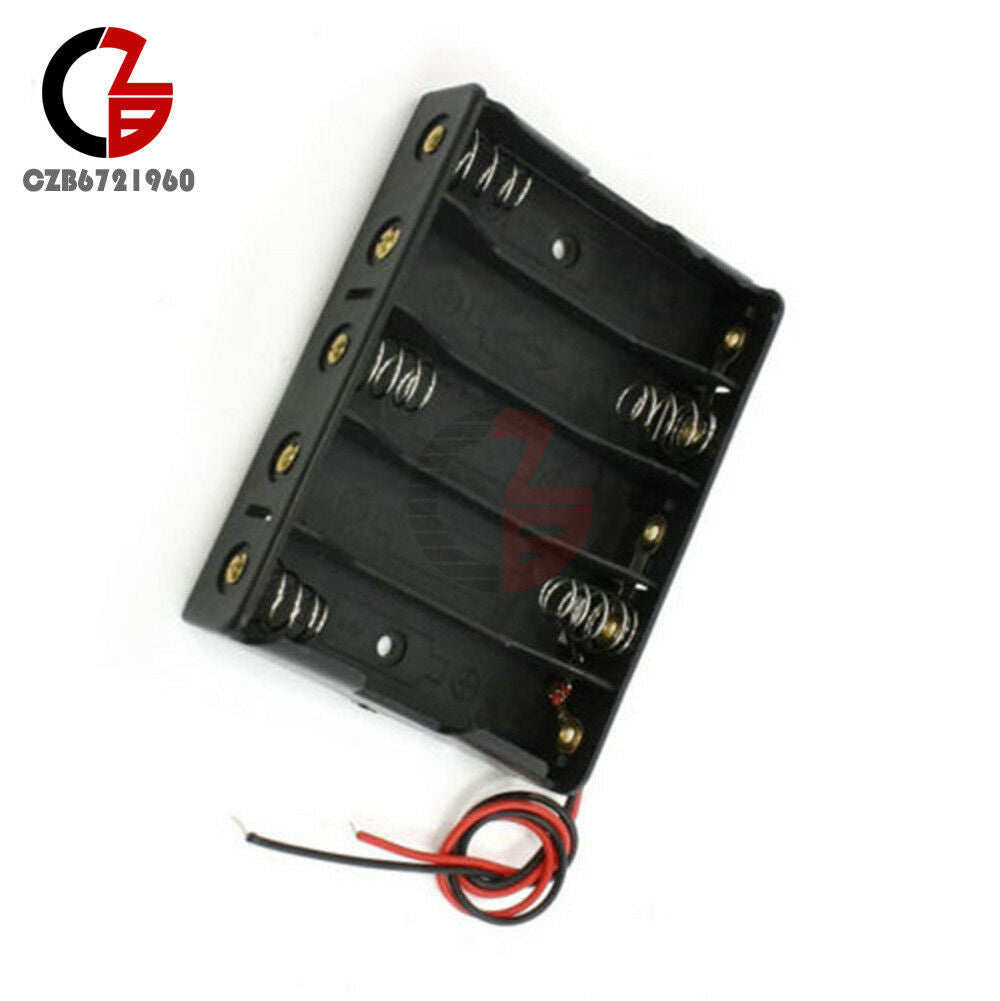 2PCS Plastic Battery Case Storage Box Holder with Wire Leads for 5 X AA 7.5V 5AA