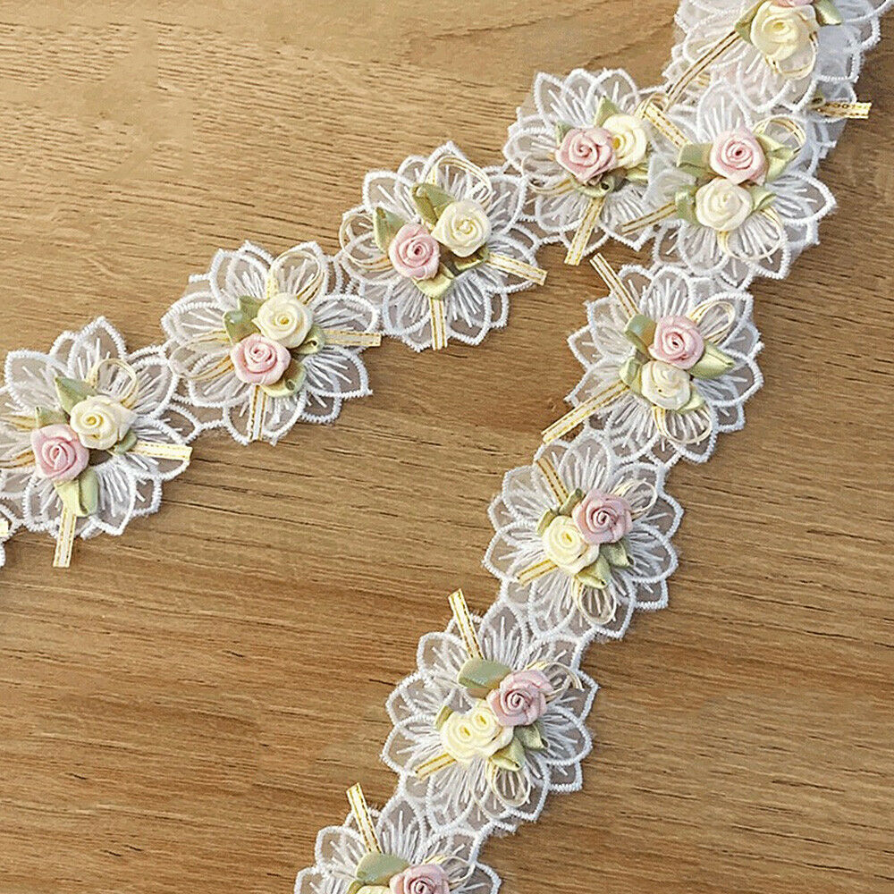 1Yard Flower Lace Trim Band Ribbon Wedding Bridal Dress Clothes Sewing Decor DIY
