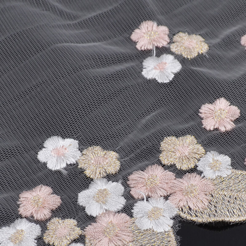 1 Yard Transparent Tulle Lace Trim White Pink Flower Embroidery Wedding Fabric