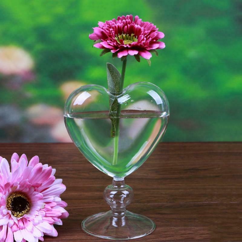 Heart Shape Glass Flower Pot Desktop Standing Vase Planter Container Home Decor