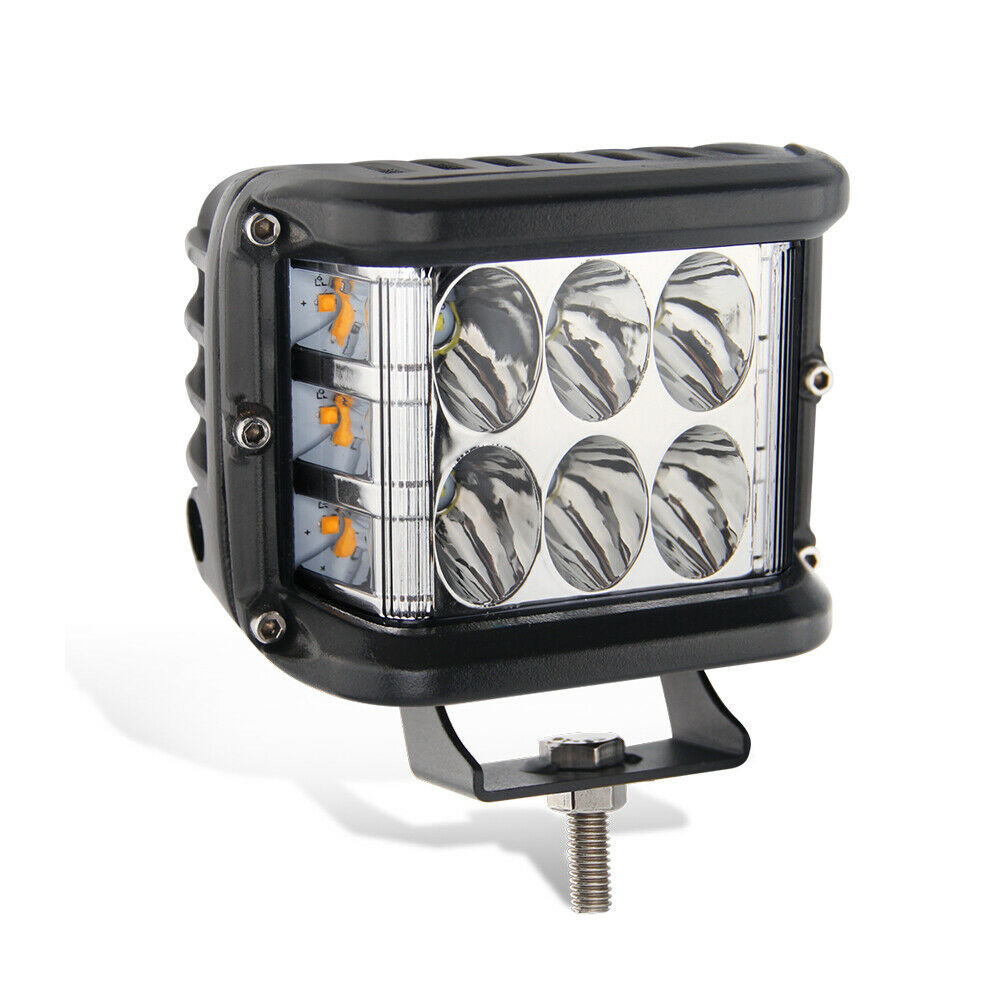 Pair 4" Work Cube Side Shooter LED Light Bar Pod White&Amber Strobe Lamp Car SUV