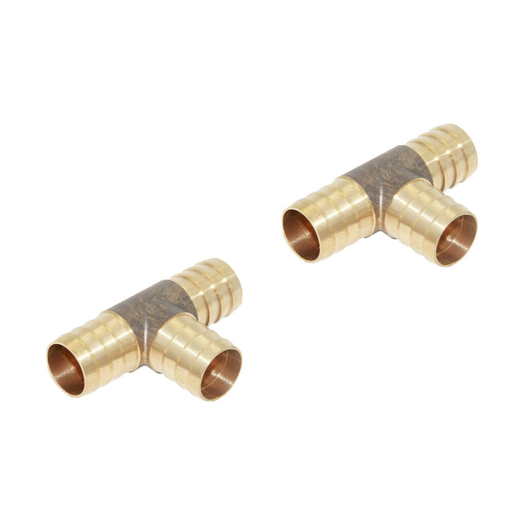 2-Piece Barbed Brass T Piece 3 Ways Tee Hose Fuel Hose Joiner Adapter 19mm