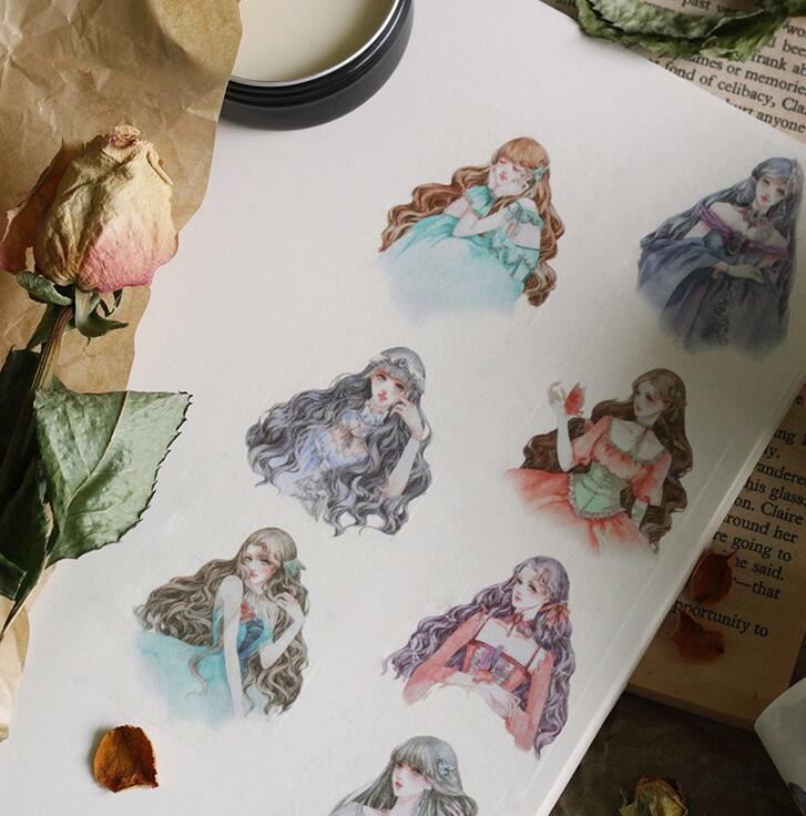 1X Special ink Adhesive Washi Paper Tape Girl decorative figures stickers 4cm