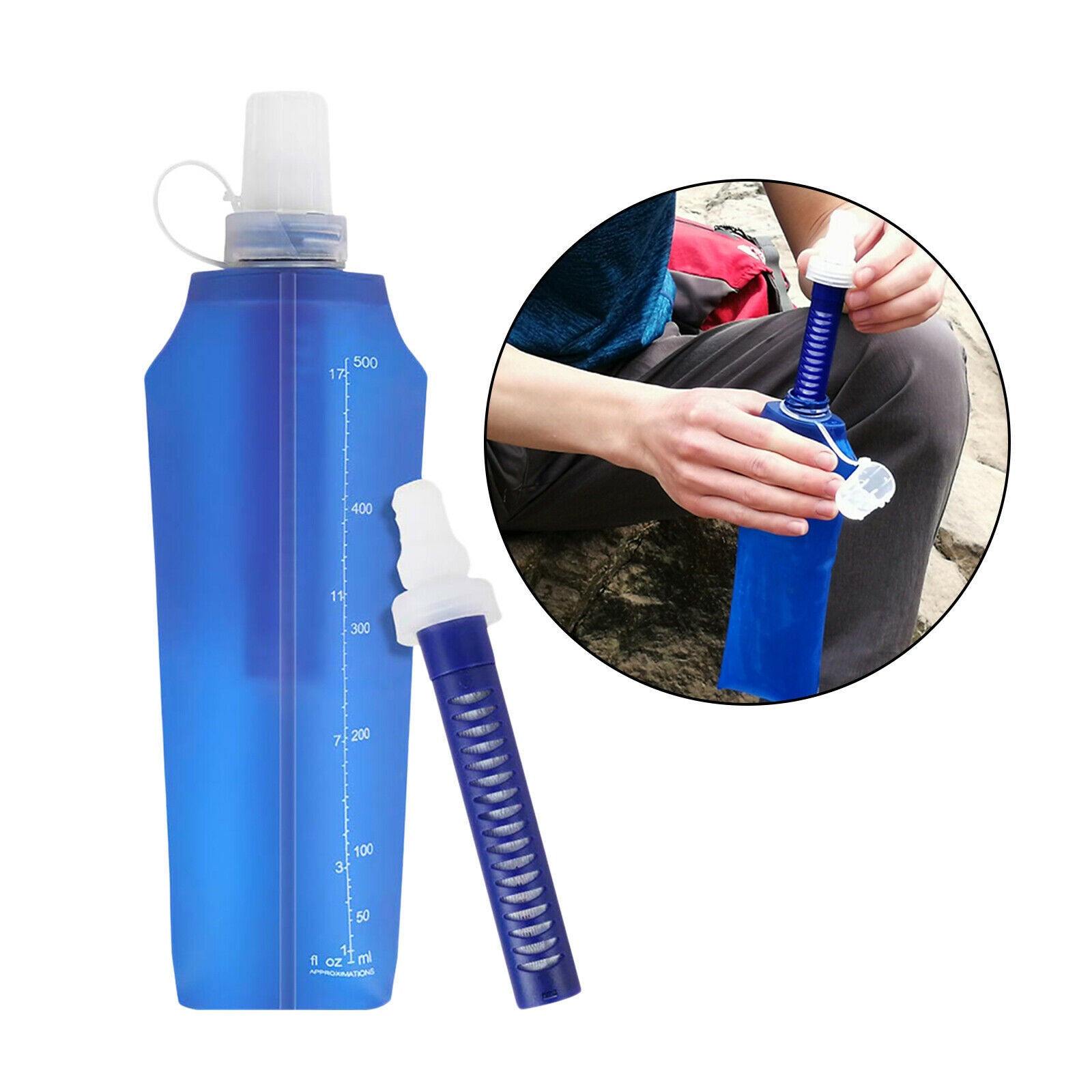Filtered Water Bottle 500ML Filtered Water Bag for Sport Travel Camping