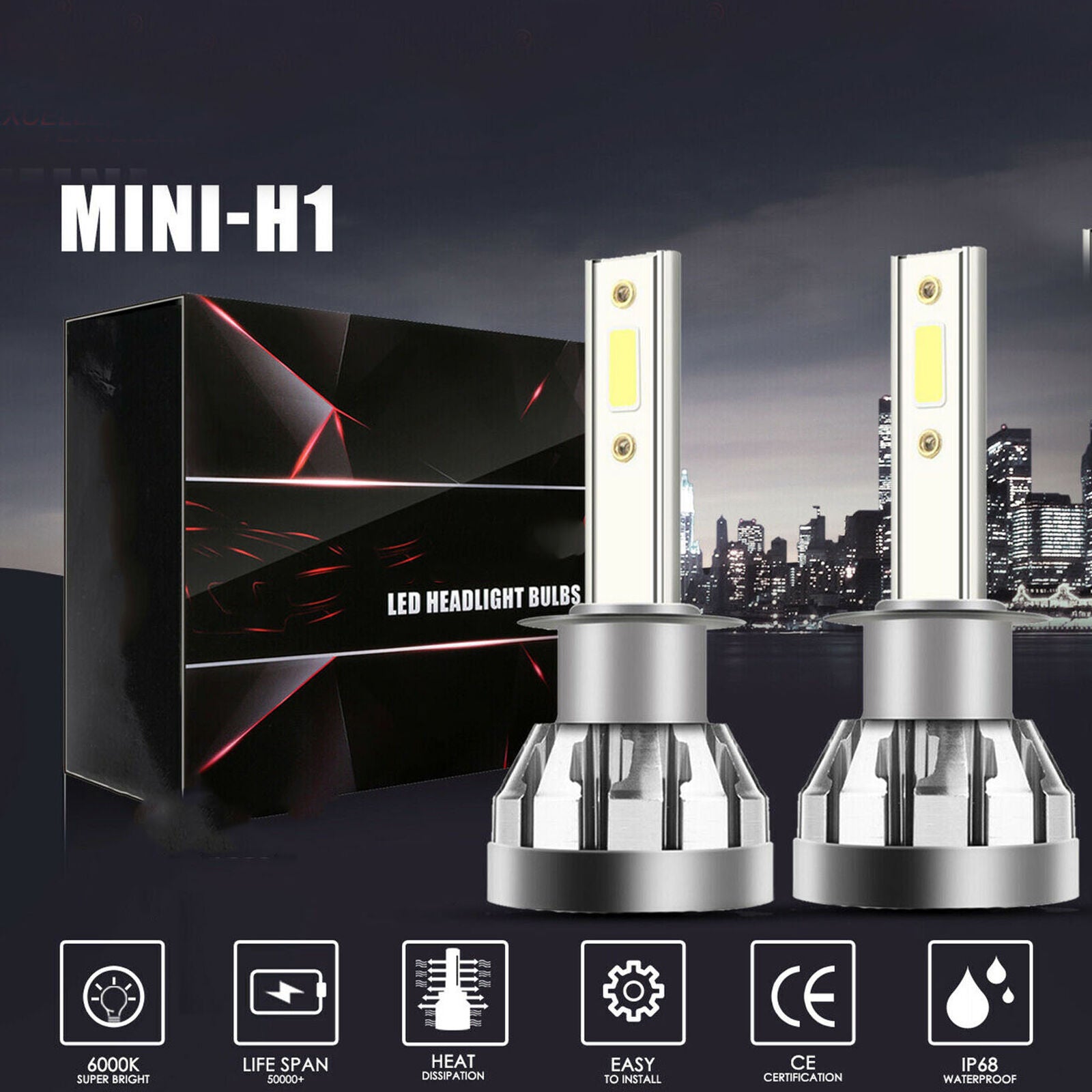 H1 LED Headlight 2000W 300000LM High Beam or Fog Light Bulb 6000K Xenon White