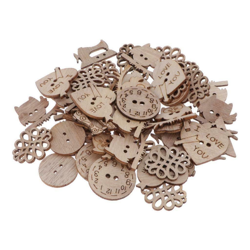 50Pc Mini Wooden Cutout Heart Flowers Shape Wood Craft Arts DIY Scrapbooking