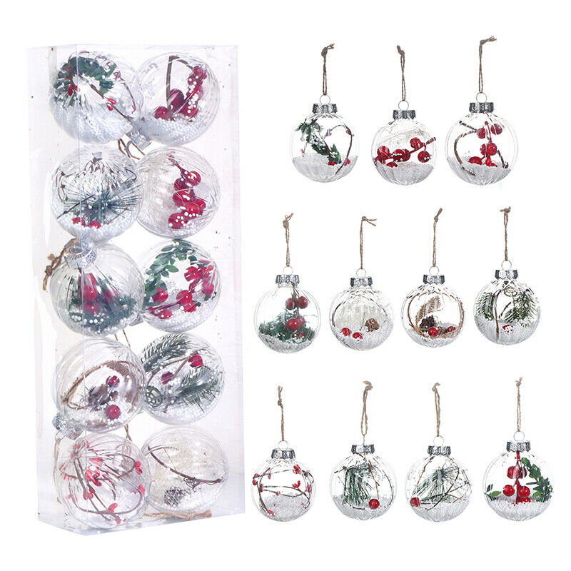10Pcs Christmas Balls Ornaments 3 inch Clear Christmas Tree Hanging Orname EADF