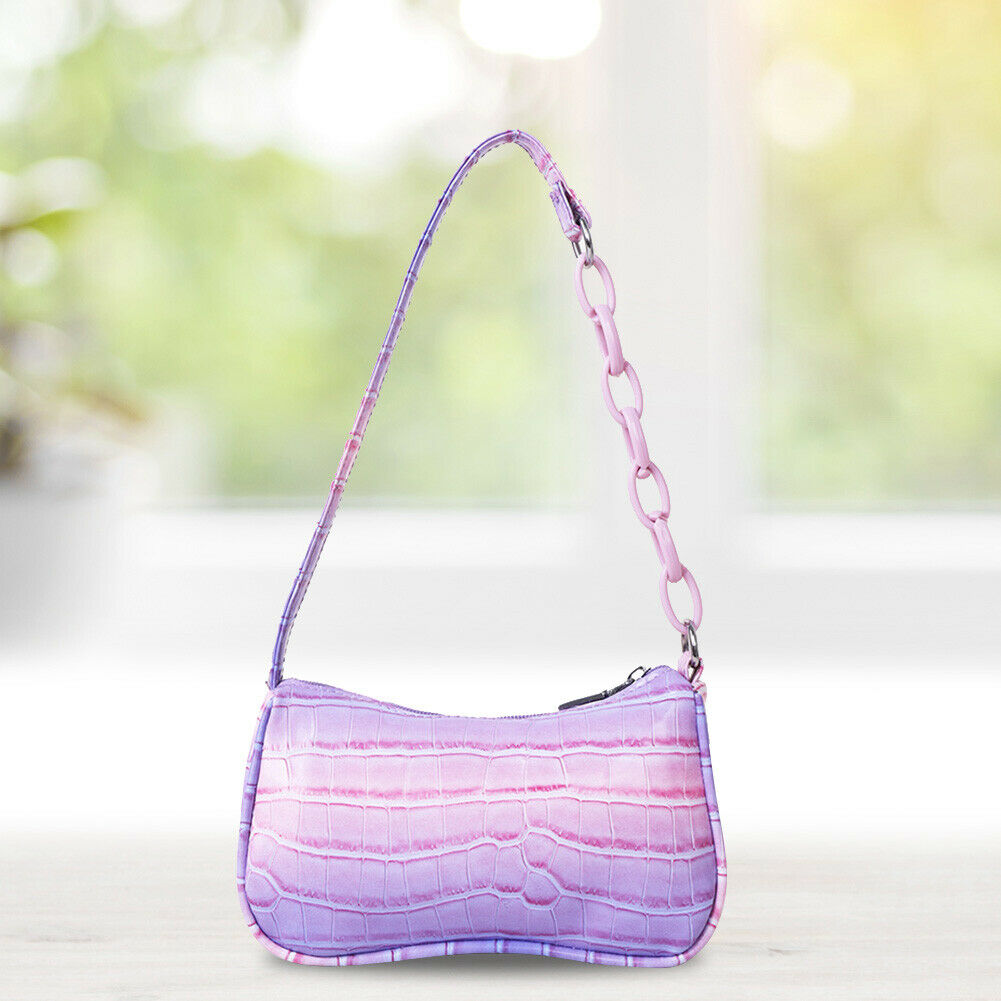 Fashion Women Gradient Color PU Alligator Pattern Small Chain Underarm Bag @