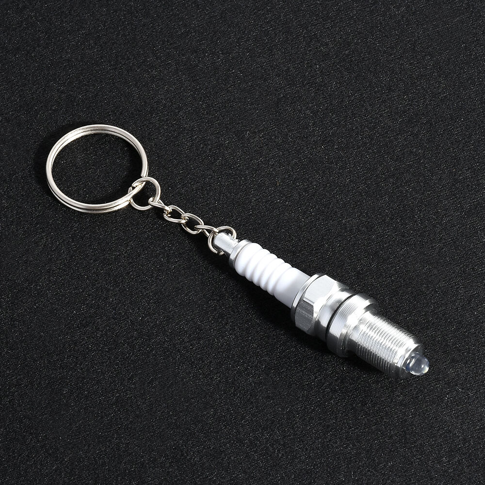Fashion LED Spark Plug Key Chain Keychain Cool Car Parts Keyring White Light
