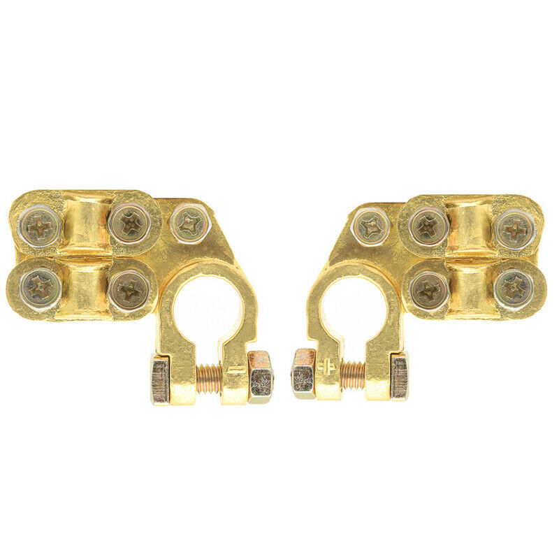 2x Solid Brass Heavy Duty Battery Top Post Cable Terminal Wire Terminals 5 Screw