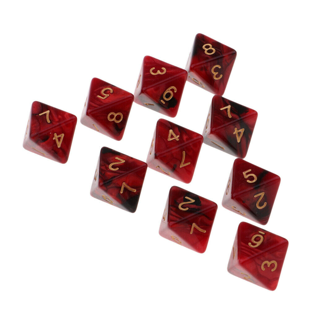 10pcs Multi-sided Dice Polyhedron Dice D8 for D&D TRPG Table Game Black+Red