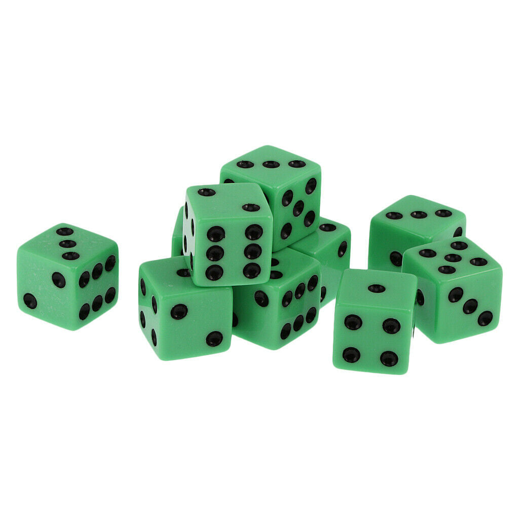 Pack Of 10 Green Six Sided D6 Dice For Playing D&D    RPG Board Game Favours