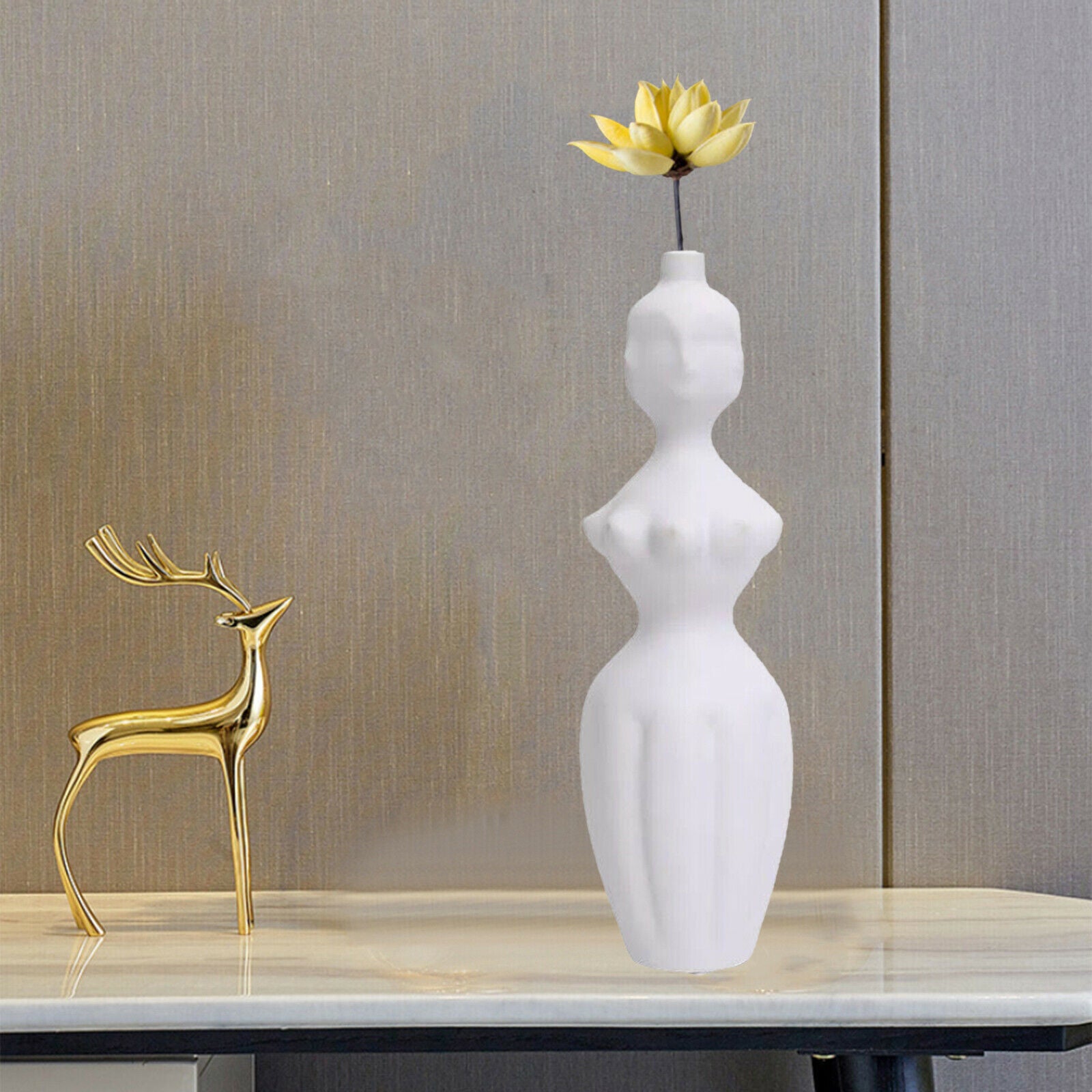 Ceramic Vase Tabletop Human Face for Desktop Office Hotel Small mouth bottle