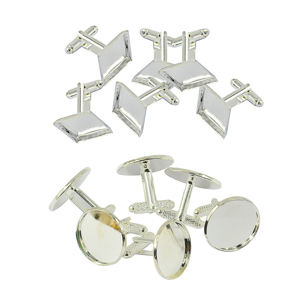 6Pcs Mens Square Round Blank Setting Base Pad CuffLink DIY Cabochon Cufflink