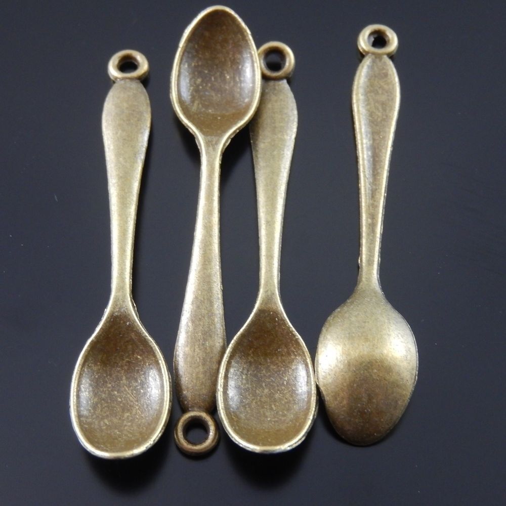 20-pack Antiqued Bronze Alloy Spoon Pendant Charm For Jewelry Art Craft 50x11mm