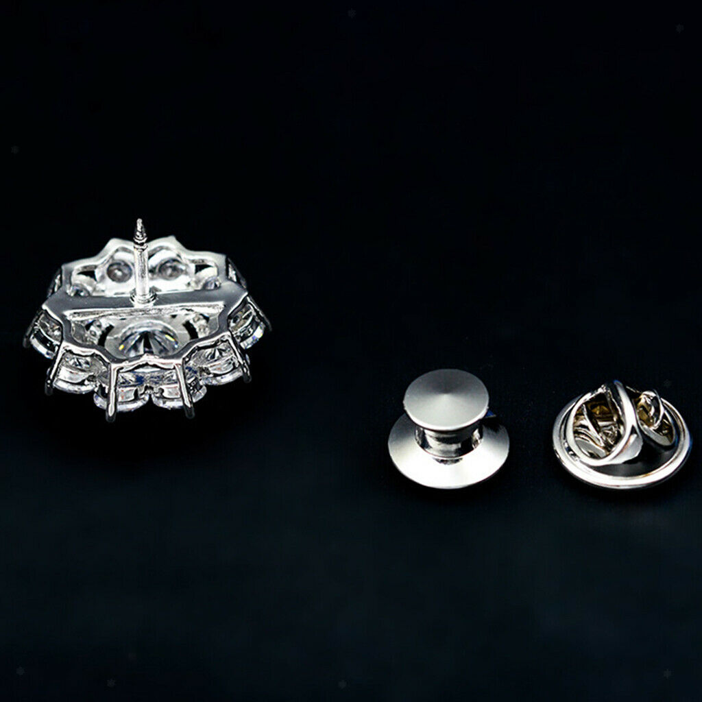 Cubic Zircon Flower Brooch Pin for Men Women Corsage Pin, Crystal Collar Pin