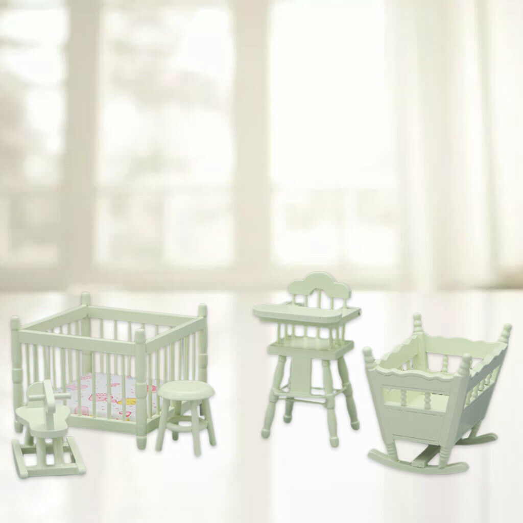 5Pcs 1/12 Mini Wood Bassinet Stool Accessories Simulation Scenery Decor